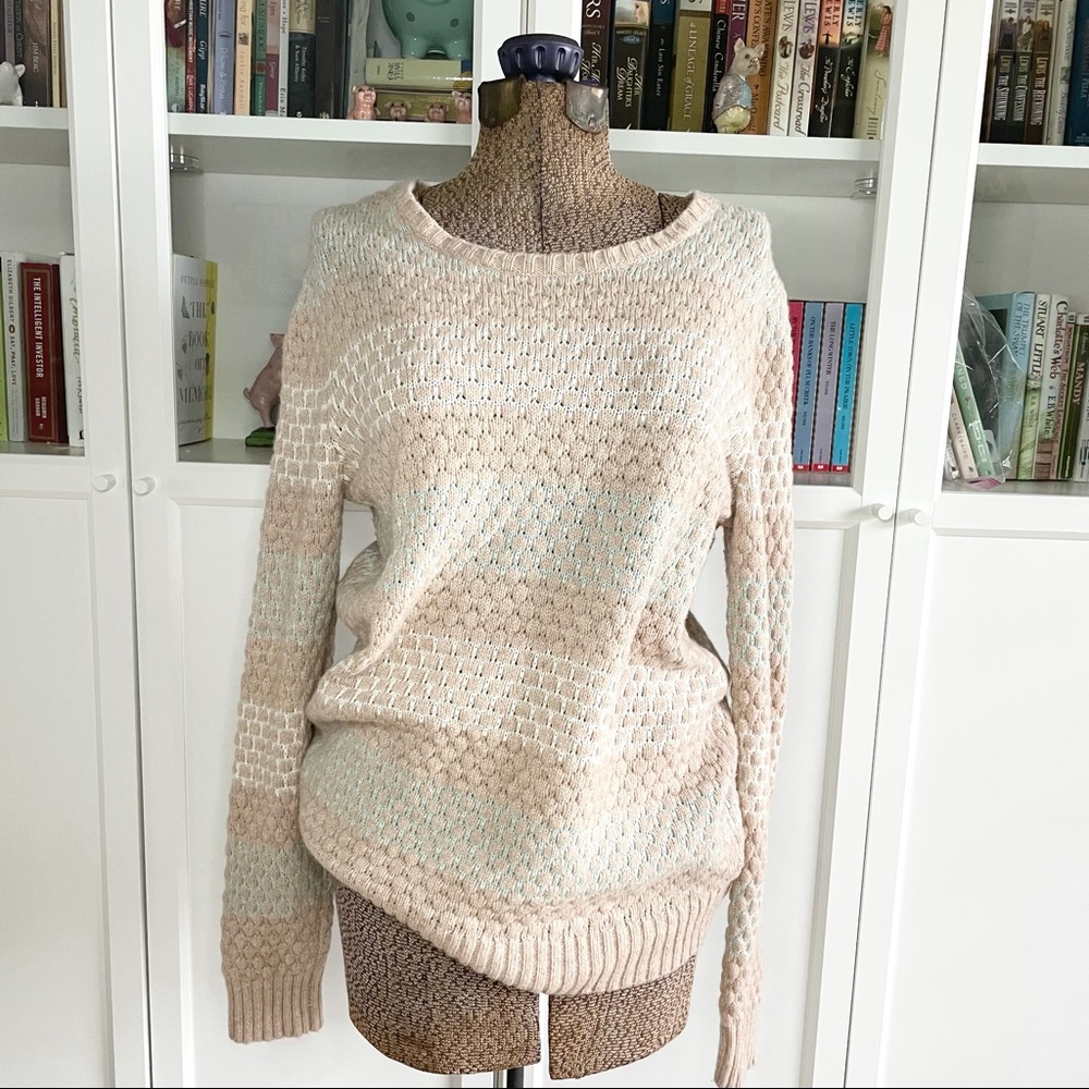 J. Crew Mint Tan Knit Lambs Wool Tunic Sweater L